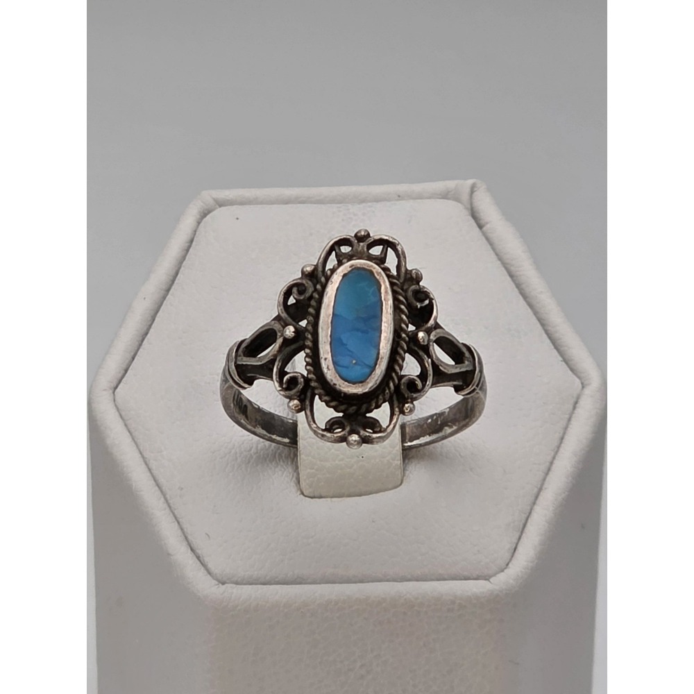 Adams Sterling Silver Ring with Blue Oval Stone Size 7